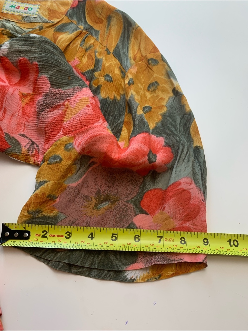 Vintage Rare Mango Bright Floral Top or Dress in Mustard w Coral & Green - Picture 11 of 17